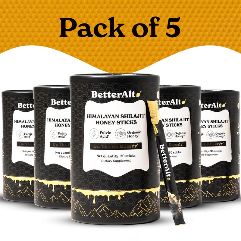 Betteralt GOLD+ Shilajit Honey Sticks | Lab-Tested | Helps Improve Energy & Stamina | 30 Shilajit Honey Packs | Dietary Supplement Healthcare Vitamin