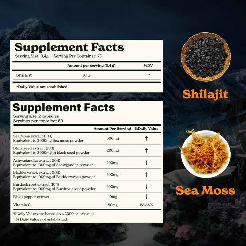 Betteralt Ultimate Energy Duo | Lab-Tested | Himalayan Shilajit | 75 Servings | Irish Sea Moss | 60 Servings | Helps Improve Energy & Immunity