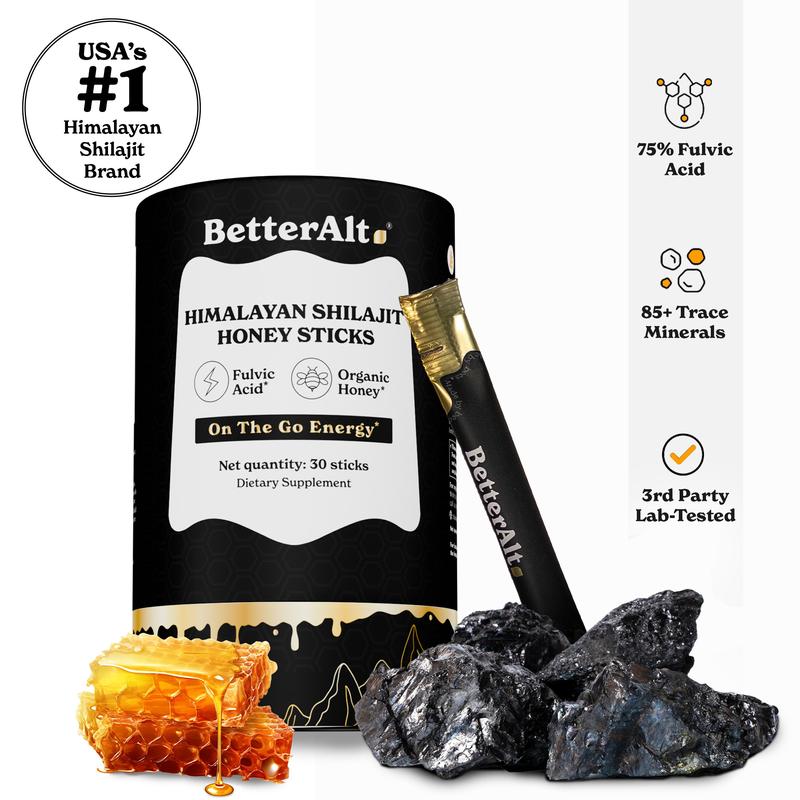 Betteralt GOLD+ Shilajit Honey Sticks | Lab-Tested | Helps Improve Energy & Stamina | 30 Shilajit Honey Packs | Dietary Supplement Healthcare Vitamin