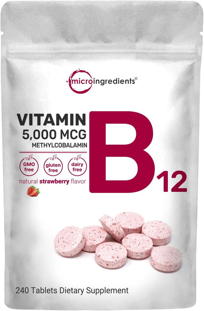 Vitamin B12 5000Mcg | Methyl B12 Active – 240 Chewable Tablets | Fast Dissolve, Natural Strawberry Flavor, Support Energy, Metabolism Health | Vegan, Non-Gmo, & No Glute