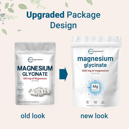 Magnesium Glycinate 500Mg per Serving, 240 Capsules |100% Chelated, High Absorption | Healthy Muscle, Bones, & Mood Support Supplement | Non-Gmo