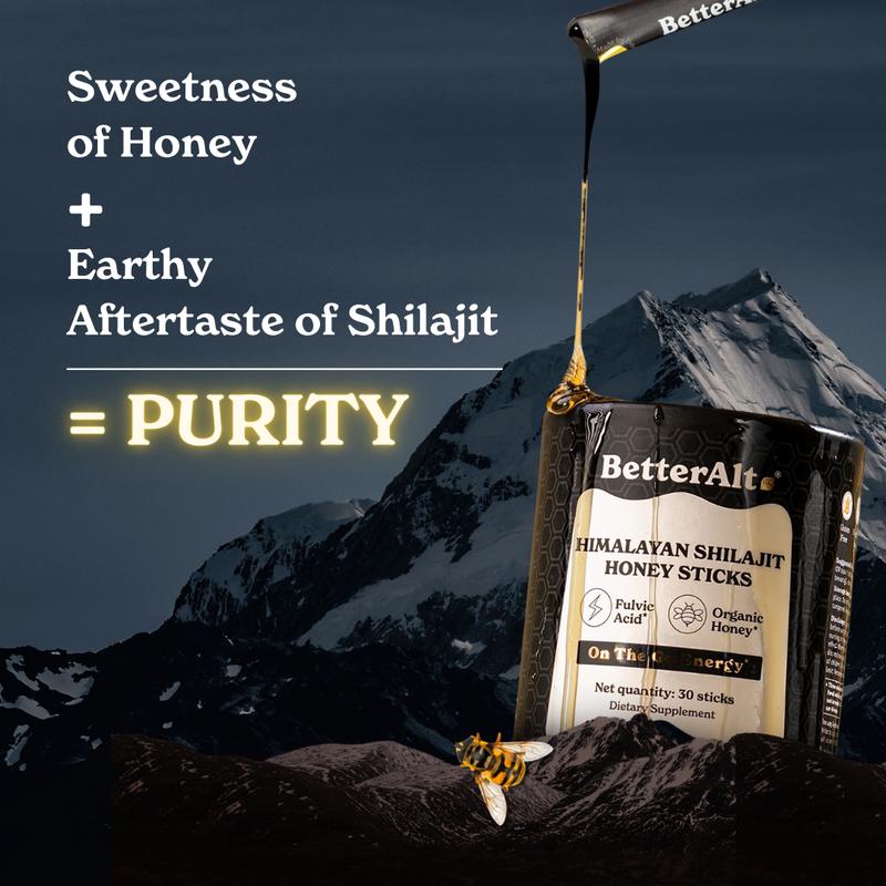 Betteralt GOLD+ Shilajit Honey Sticks | Lab-Tested | Helps Improve Energy & Stamina | 30 Shilajit Honey Packs | Dietary Supplement Healthcare Vitamin