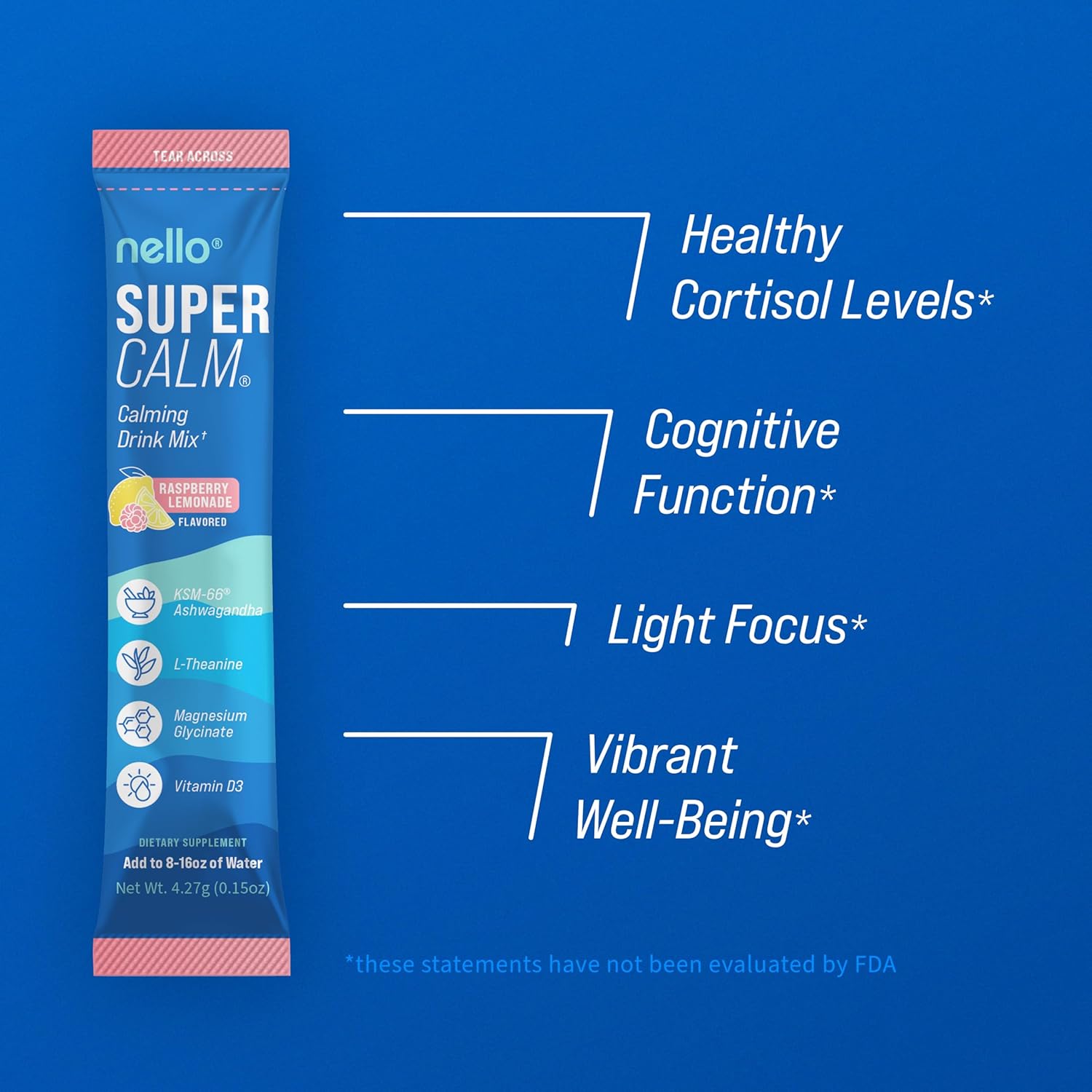 Supercalm Drink Mix, Raspberry Lemonade,Ashwagandha, Magnesium Glycinate, Vitamin D 3, Supplements for Relaxation & Focus, No Sugar, Non GMO, on the Go, 20 Ct