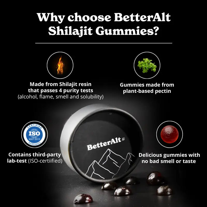 Betteralt Pure Shilajit Gummies | Himalayan Superfood | Lab-Tested | Helps Improve Strength & Stamina | 60N | Dietary Supplement