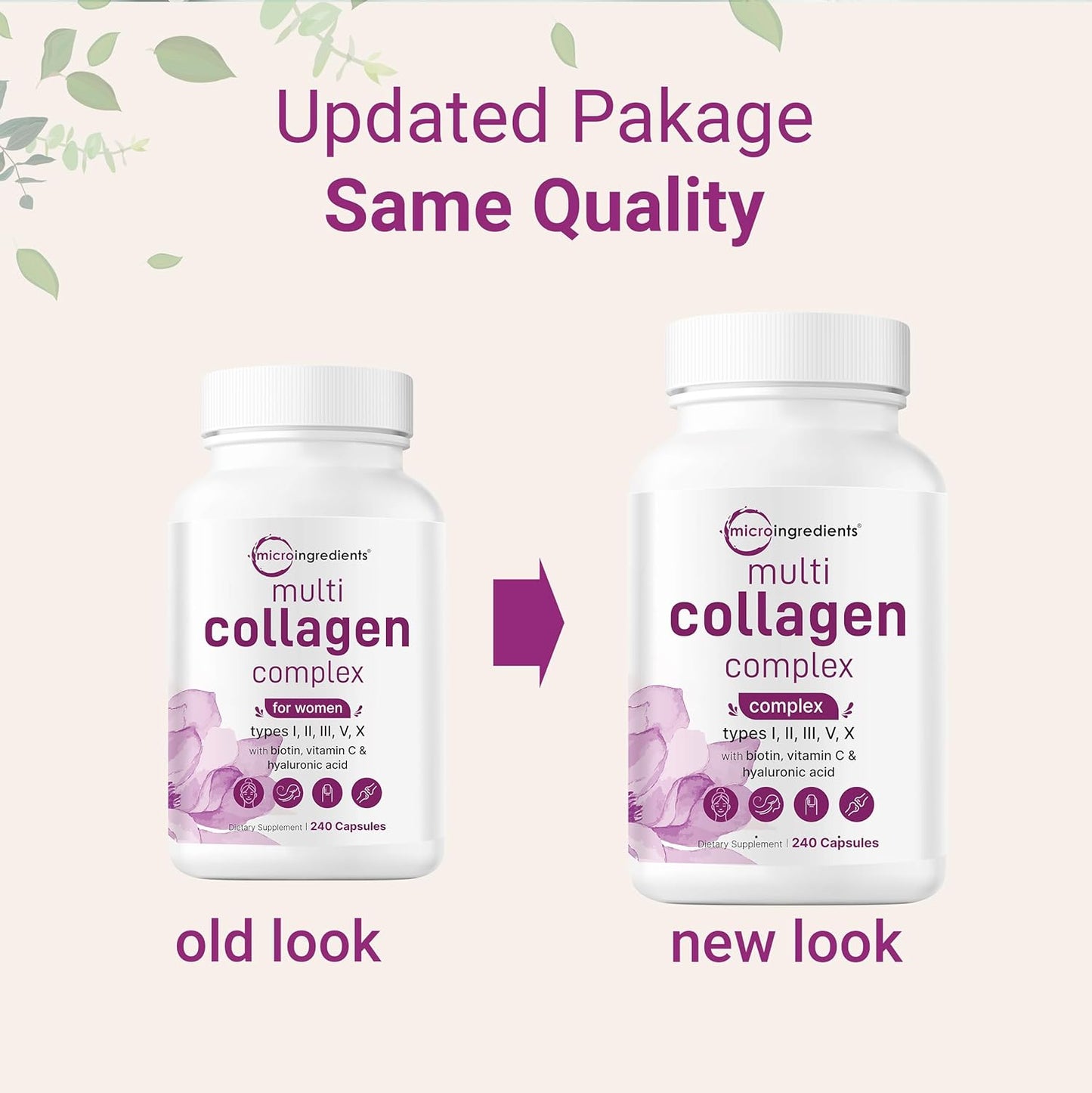 Multi Collagen Pills for Women & Men, 240 Capsules | Hydrolyzed Collagen with Biotin, Hyaluronic Acid & Vitamin C | Hair, Skin, Nail & Joint Support