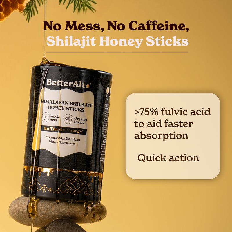 Betteralt GOLD+ Shilajit Honey Sticks | Lab-Tested | Helps Improve Energy & Stamina | 30 Shilajit Honey Packs | Dietary Supplement Healthcare Vitamin